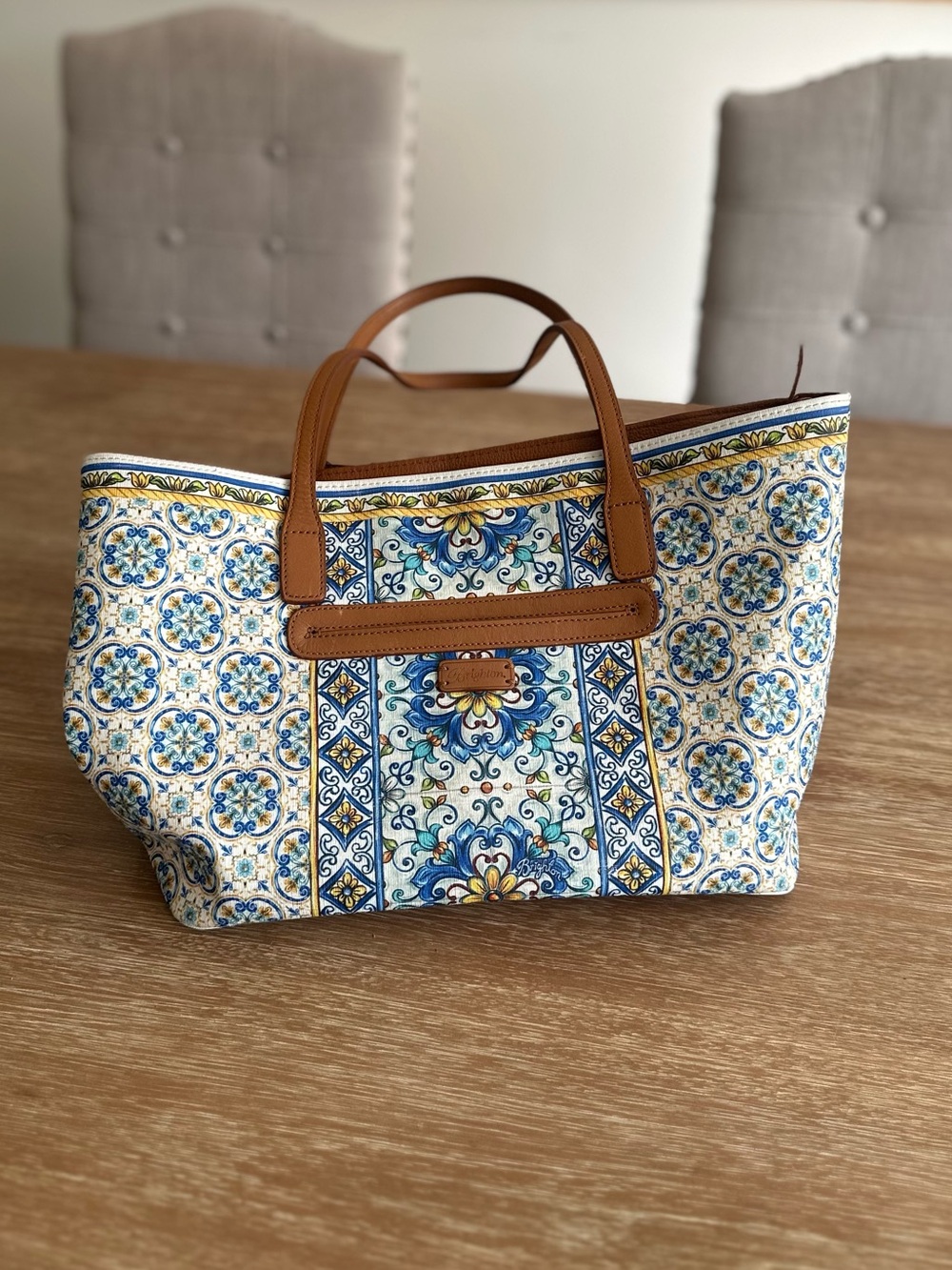 Brighton Bella Limone Sabrina Coated Canvas Leather Trim Shoulder Bag Tote Bag